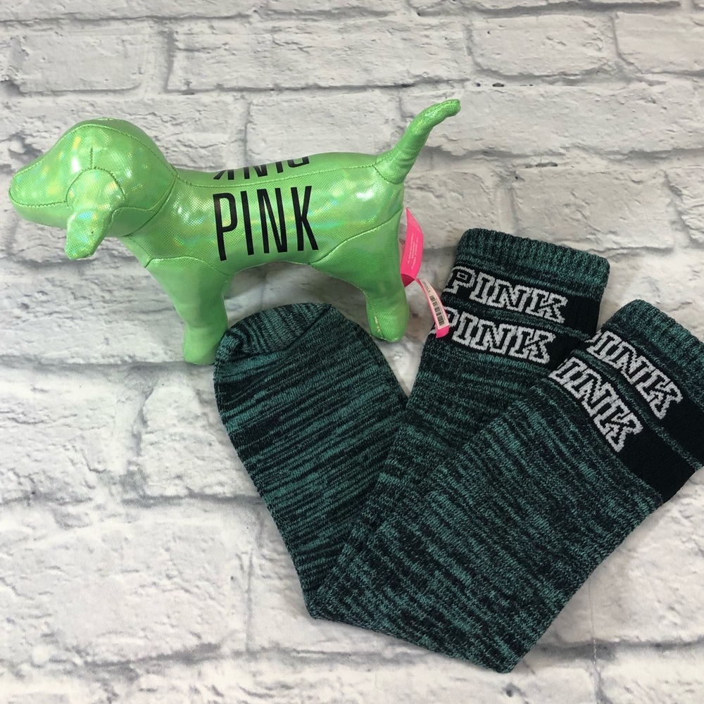 Victoria’s Secret Pink Green plush dog and VS socks Green Logo plush dog set VS